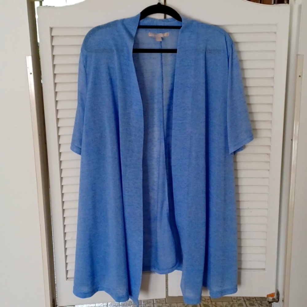 Woman Within Lightweight Linen/Polyester Blend Cardigan - French Blue - Size 2X